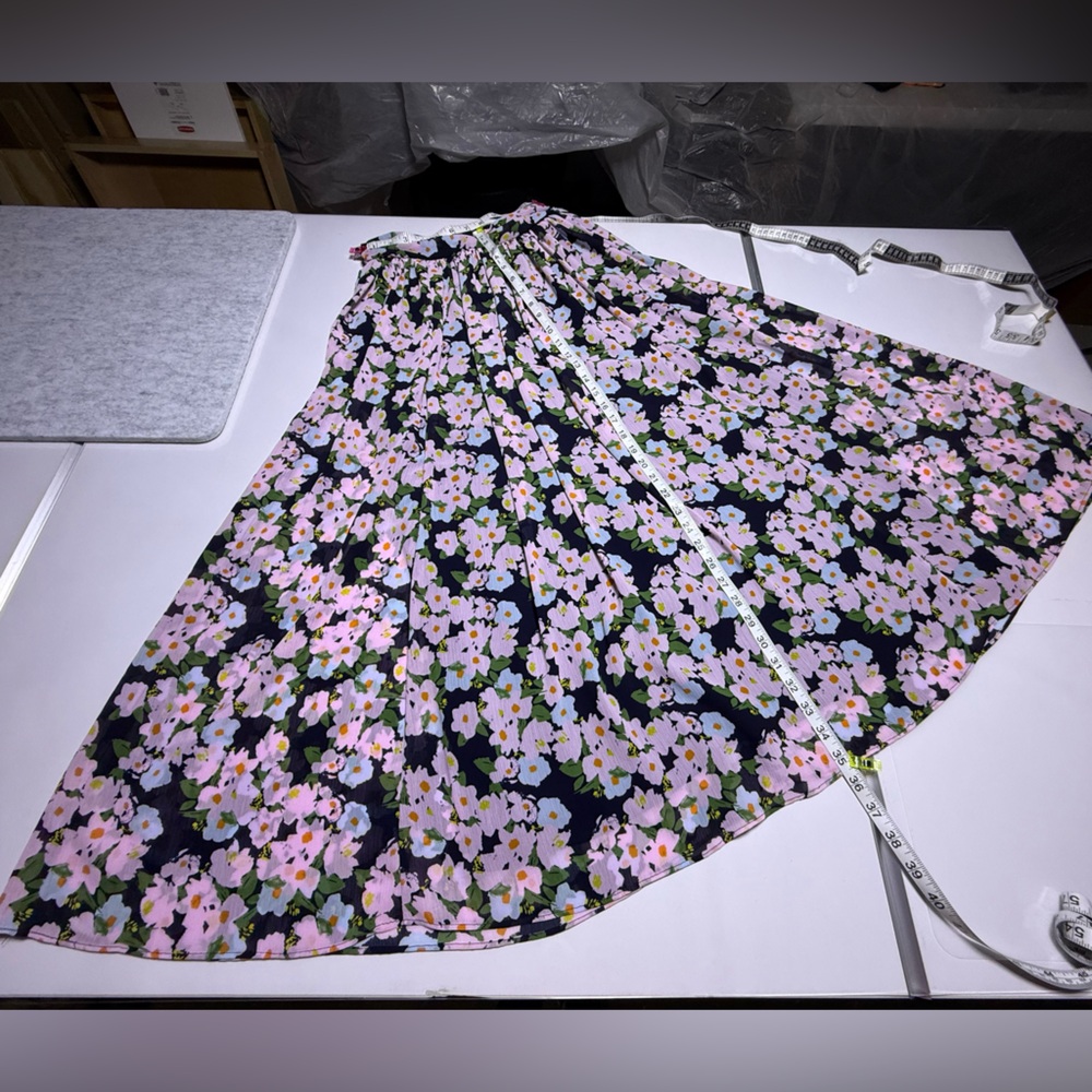 J. Crew Flowy Floral Maxi Skirt - Pink and Green on Navy